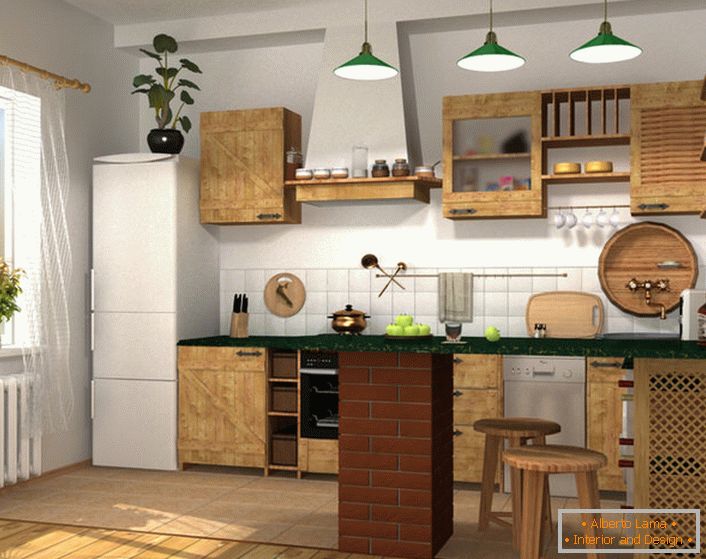 Пројекат дизајна за малу кухињу у градском стану или приватној кући. 