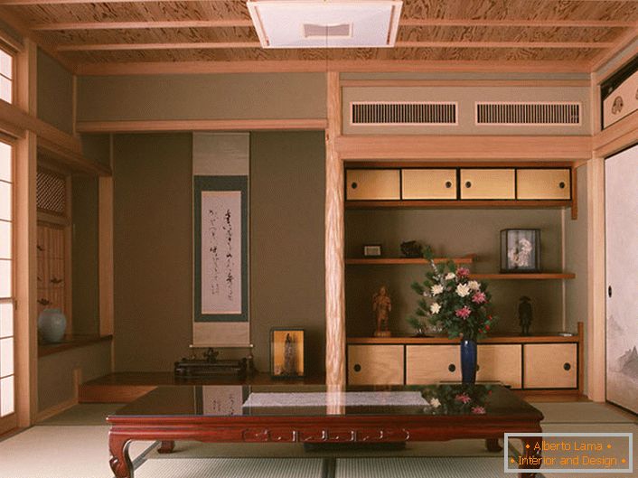 Стил јапанског минимализма је вредан пажње за употребу природних завршних материјала за организацију унутрашњости. 