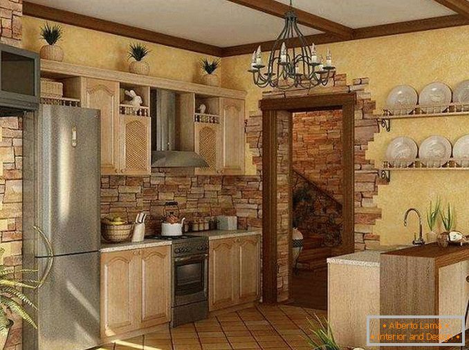 декорација зидова декоративним каменом у кухињи, фото 9