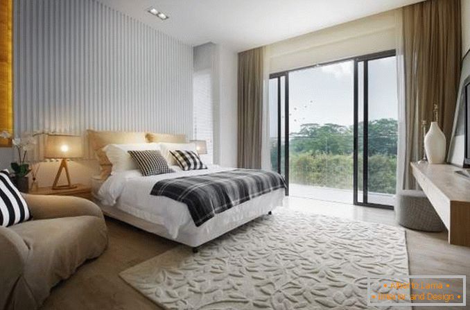 Спаваћа соба са панорамским прозорима - фотографија прекрасног ентеријера