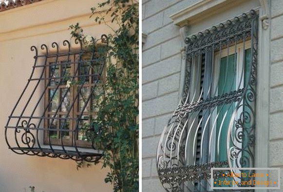 Коване решетке на прозорима - фотографија у декорацији фасада приватних кућа