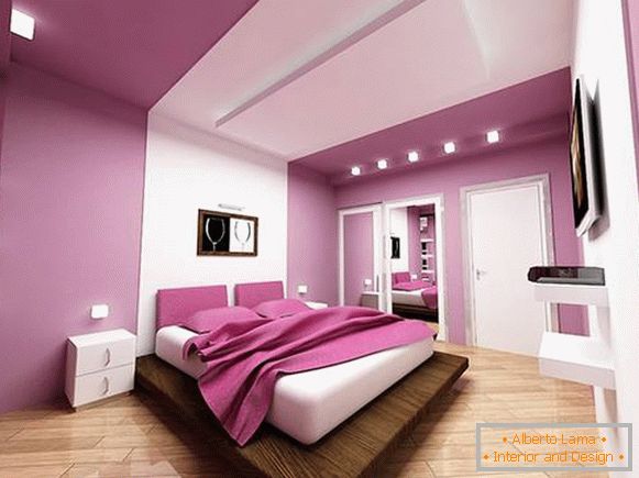 Модеран дизајн спаваће собе у светлуцавој боји