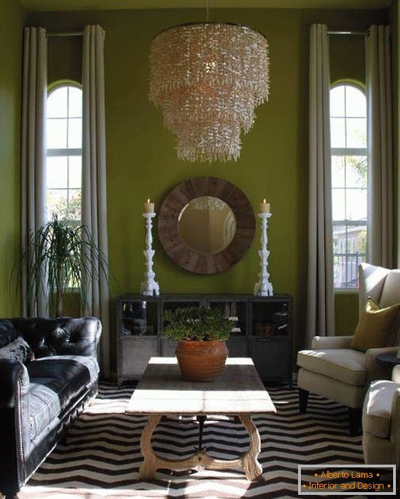 светло сиве завесе - у зеленој дневној соби