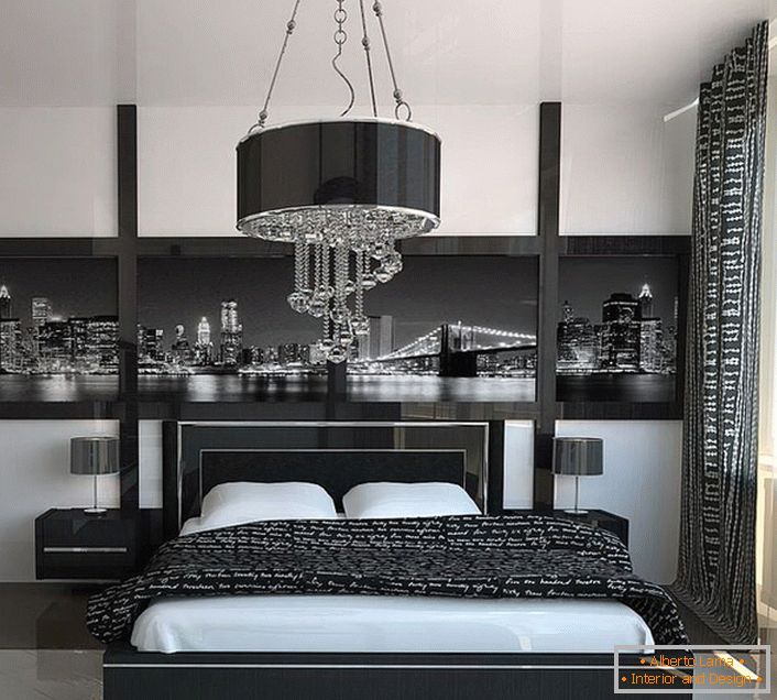Геометријска тежина и штедња у дизајну спаваће собе у стилу високотехнолошких.
