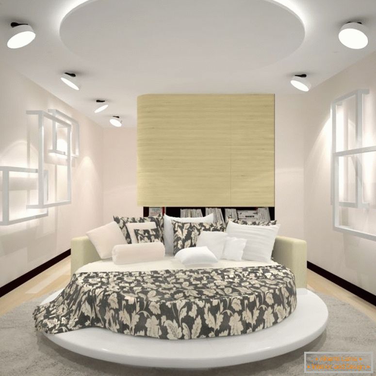 светла спаваћа соба-у-стил-модерно-са-округлим креветом-у-центру