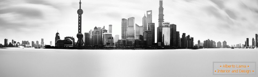 Црно-бела панорамска фотографија Сингапура