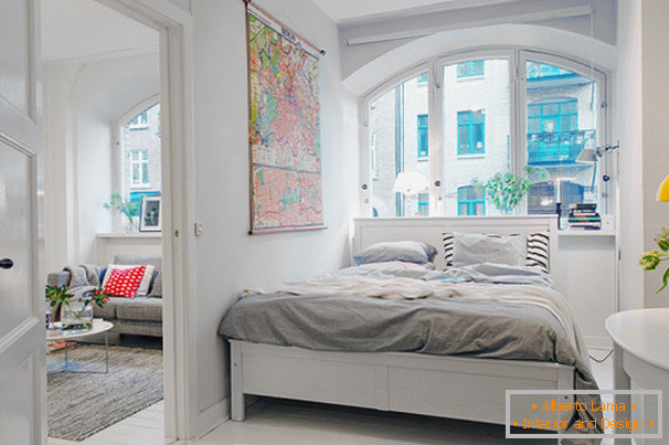 Спаваћа соба у малом стану у скандинавском стилу