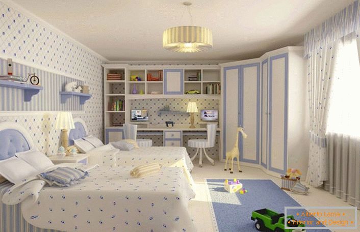 Неутралне боје, на пример, меке плаве и беле, идеалне су за украшавање дечије собе у којој ће живјети брат и сестра. 