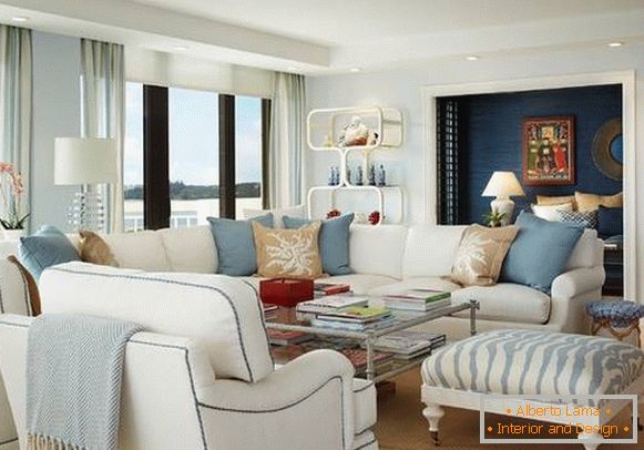 Беж плава дневна соба - модеран дизајн 2016