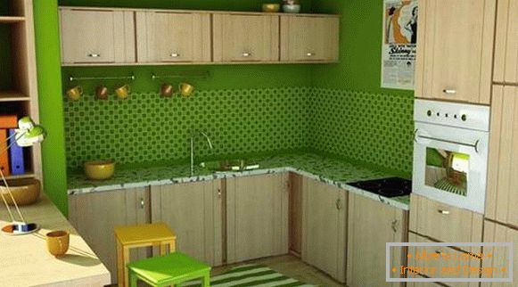 зелени зид у дизајну кухиње
