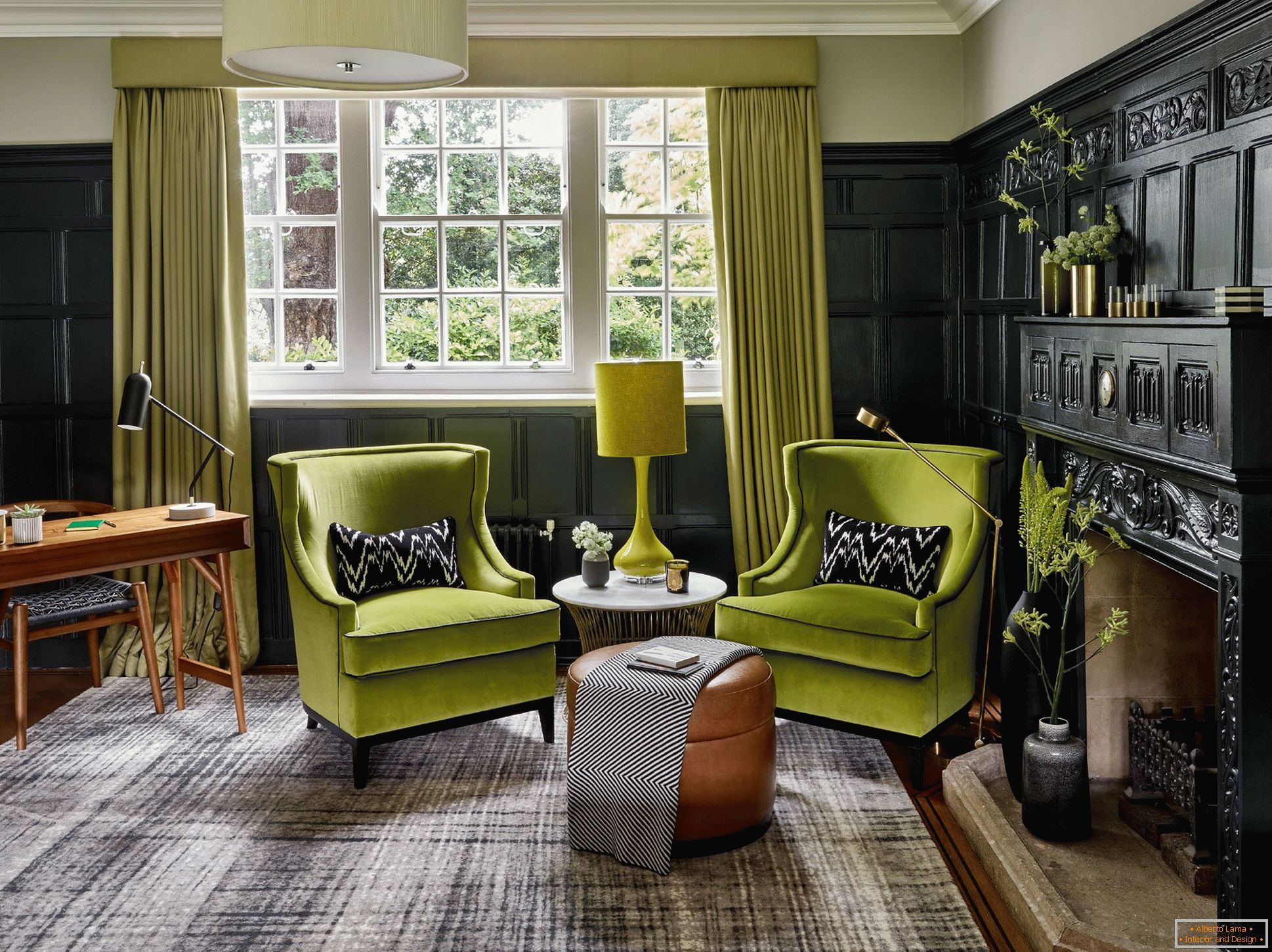 Зелени тапацирани намештај у дневној соби