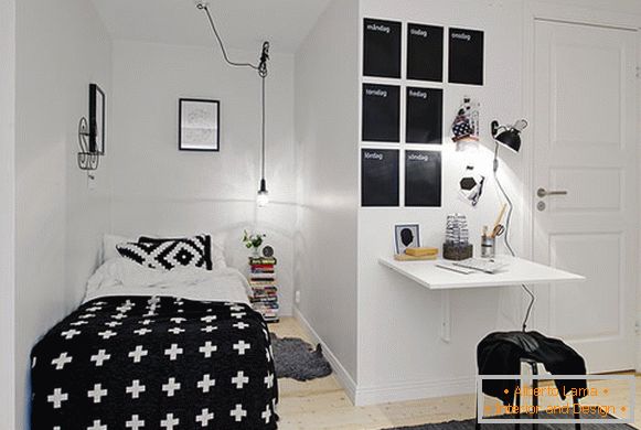 Модерна мала спаваћа соба у црно-белој боји