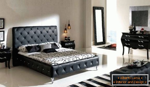 Дизајн спаваће собе са црним намештајем