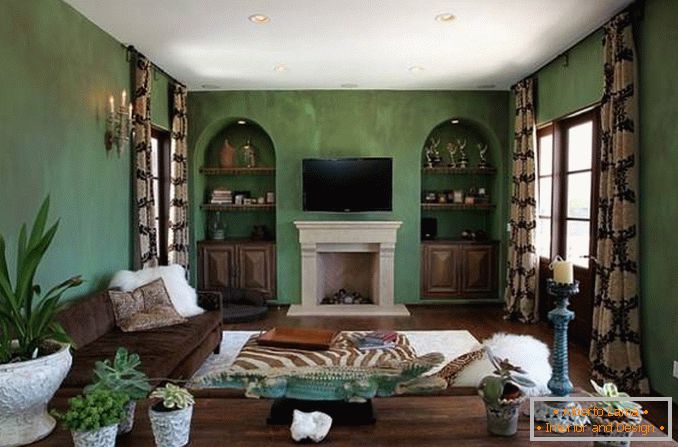 Дневна соба у зеленој и смеђој боји