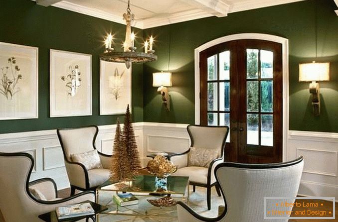 Дизајн дневне собе у зеленој и белој боји