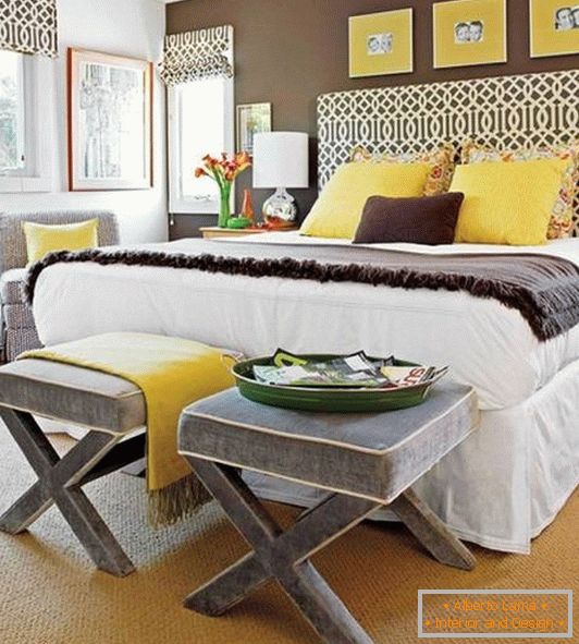 Украшавање спаваће собе са жутим декором