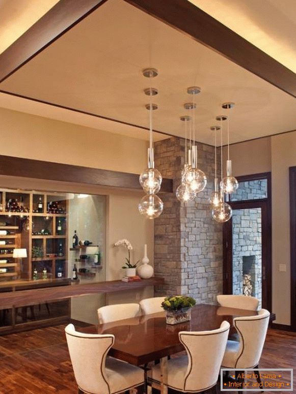 Скулптурални таван са осветљењем у дизајну кухиње