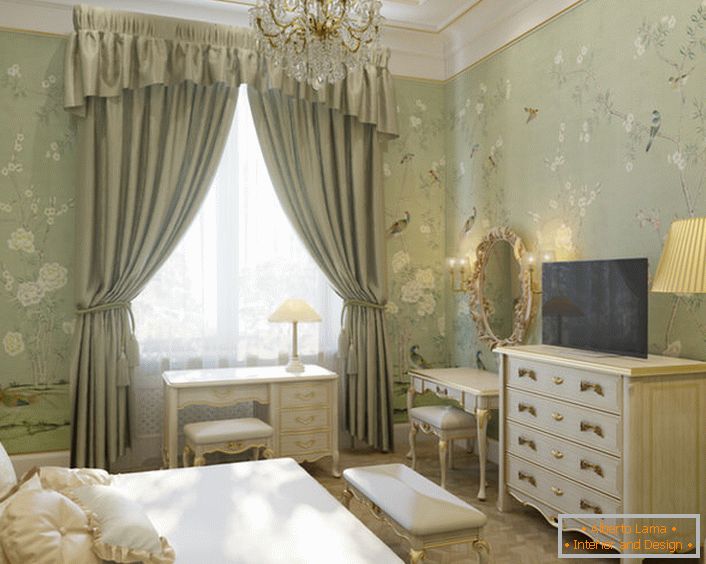 Мала спаваћа соба за госте у француском стилу у стану на западу Немачке. 
