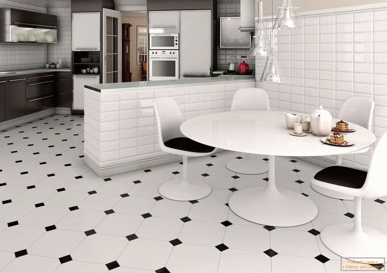Беле и црне плочице на поду кухиње