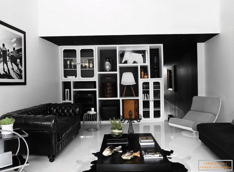Бели под и црни намештај