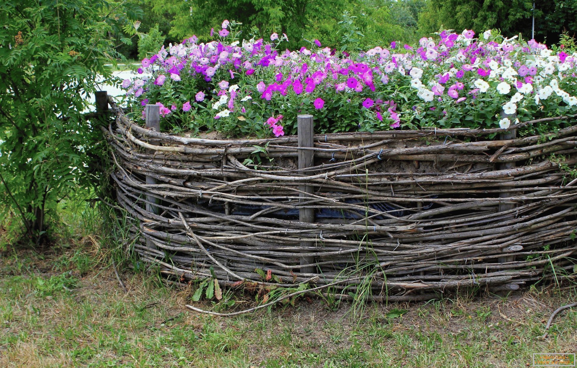 Вицкер ограда за цветни кревет