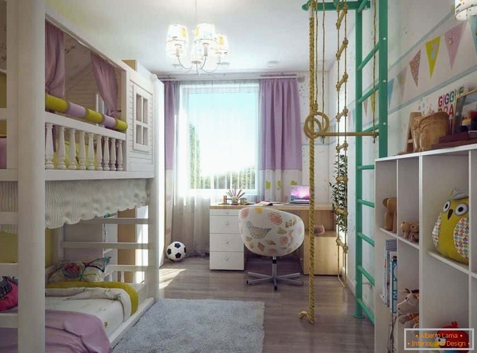 Дјечија соба у Хрушчову са два кревета и шведским зидом