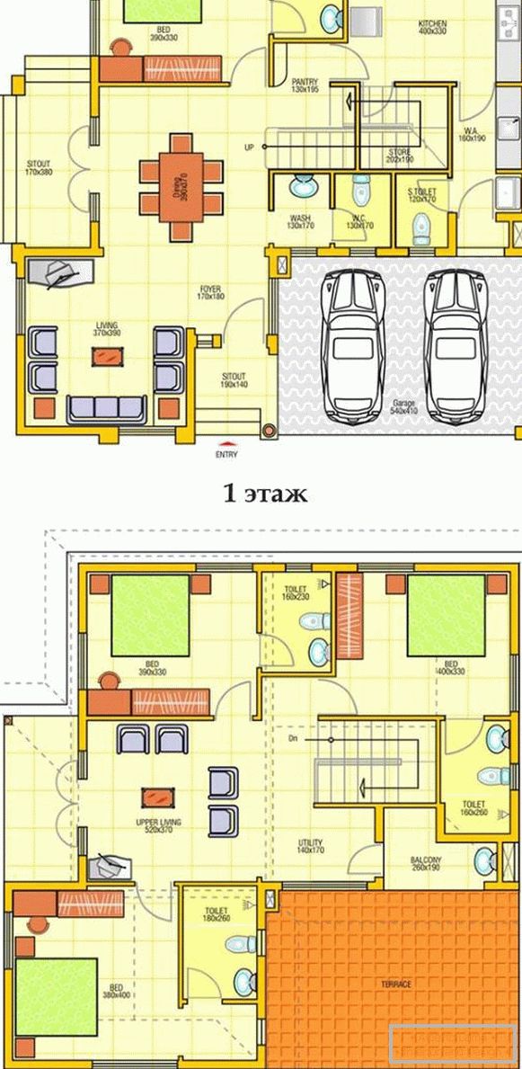 План двоспратне приватне куће са гаражом