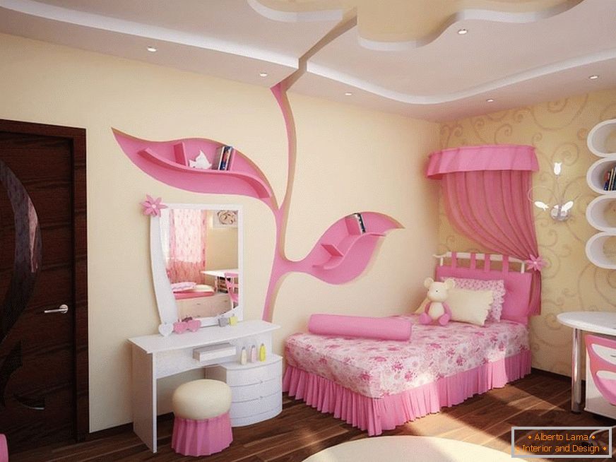 Жуто-ружичаста спаваћа соба за девојку