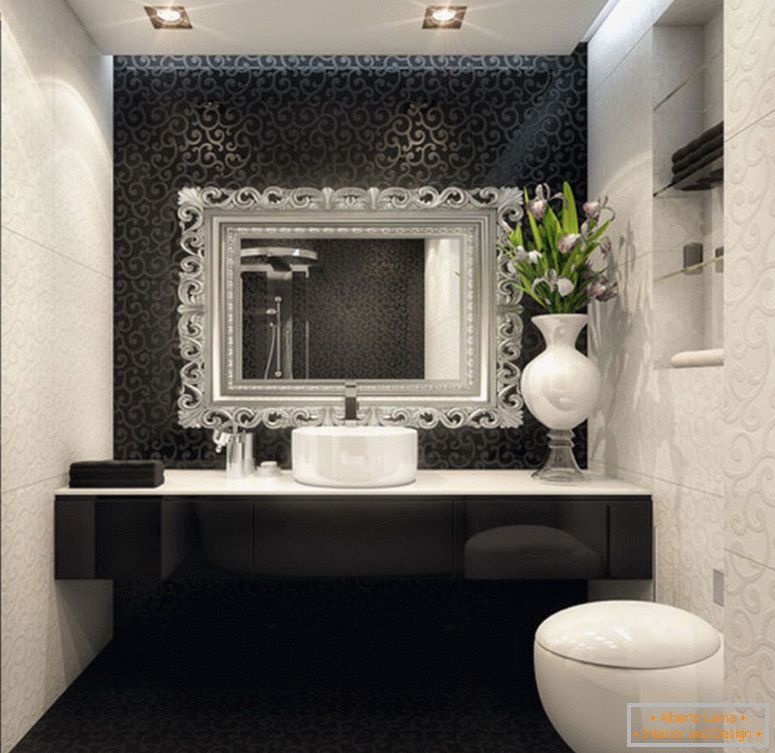 прекрасно-ентеријерно-дизајниран-малих соба-са-црним и бијелим-купатилом-декорација-такође-сијалица