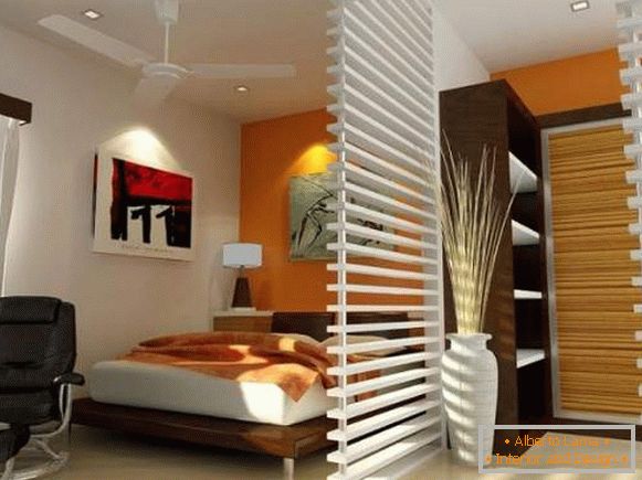 Дизајн једнособног стана - како одвојити спаваћу собу са преградом