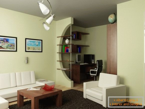 Дизајнирај једнособан стан са радним местом - подељен у две зоне
