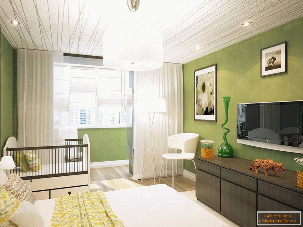 Светло зелена спаваћа соба са излазом на балкон