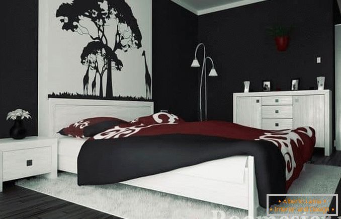 Црно-бела декорација спаваће собе за класичан стил