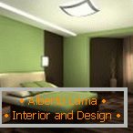 Комбинација зелене и браон у унутрашњости спаваће собе