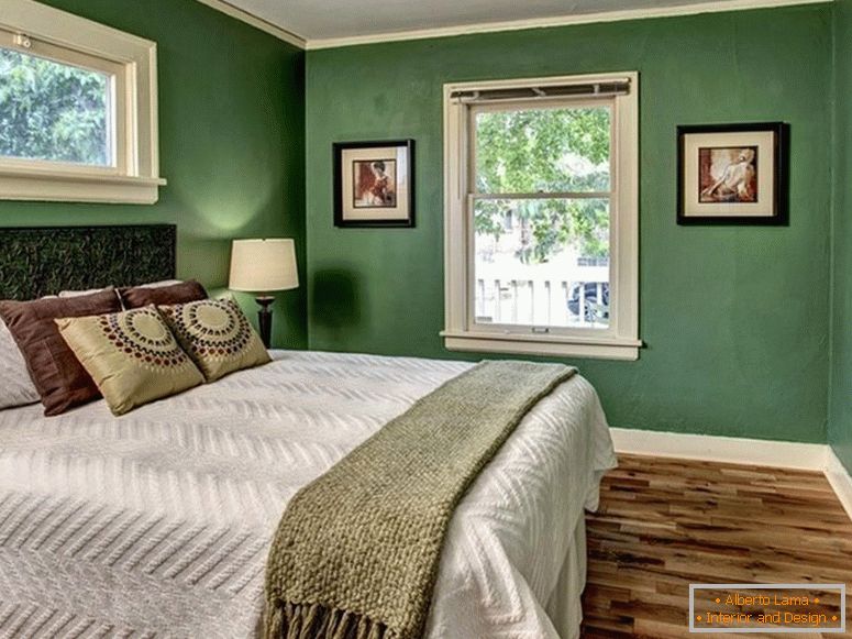 Модерна спаваћа соба у зеленим бојама