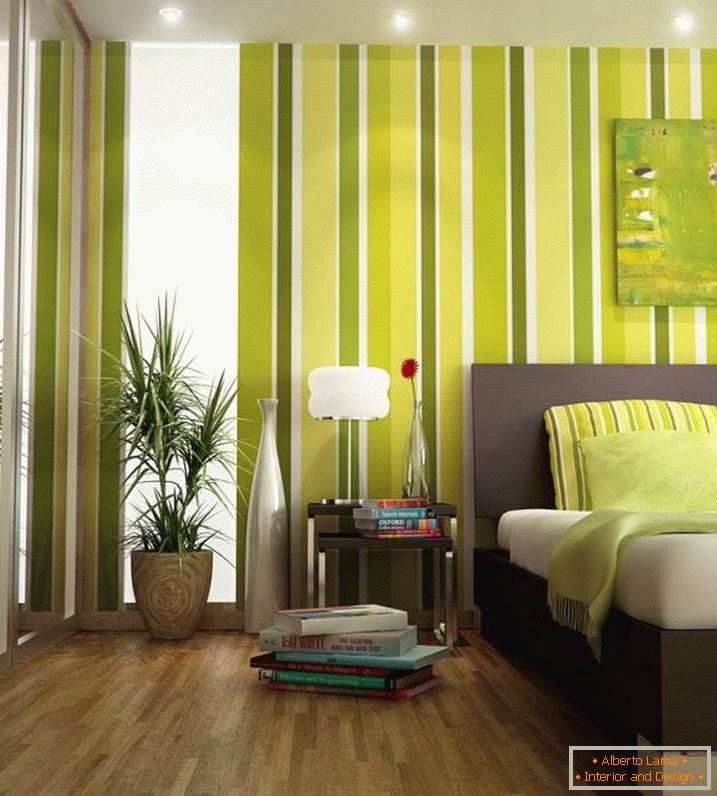Унутрашњост мале спаваће собе у зеленим бојама