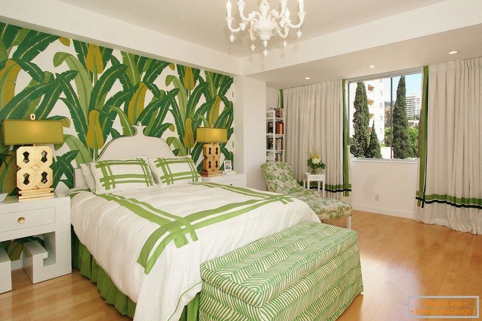 Спаваћа соба у зеленим бојама с фотообоями