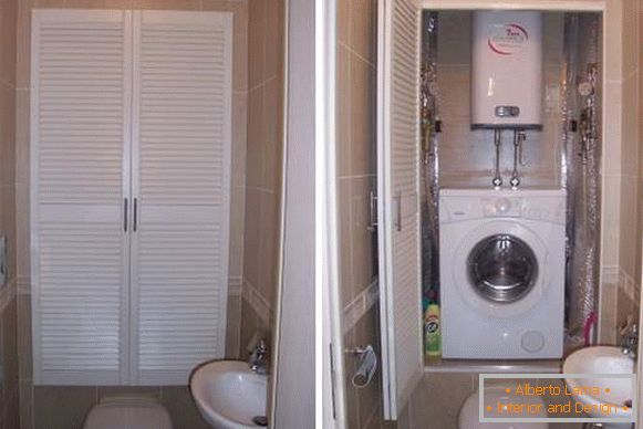 Дизајн тоалета са машином за веш - слика у кућишту изнад тоалета