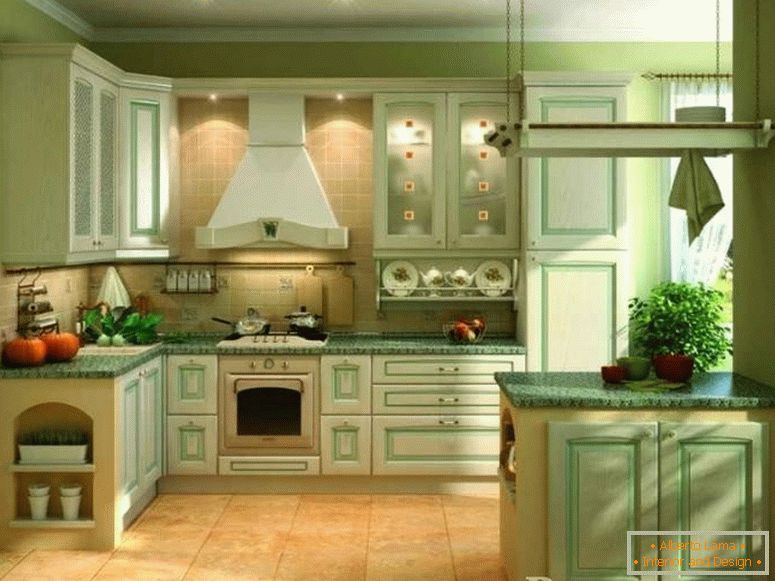 Намештај у боји зидова у кухињи