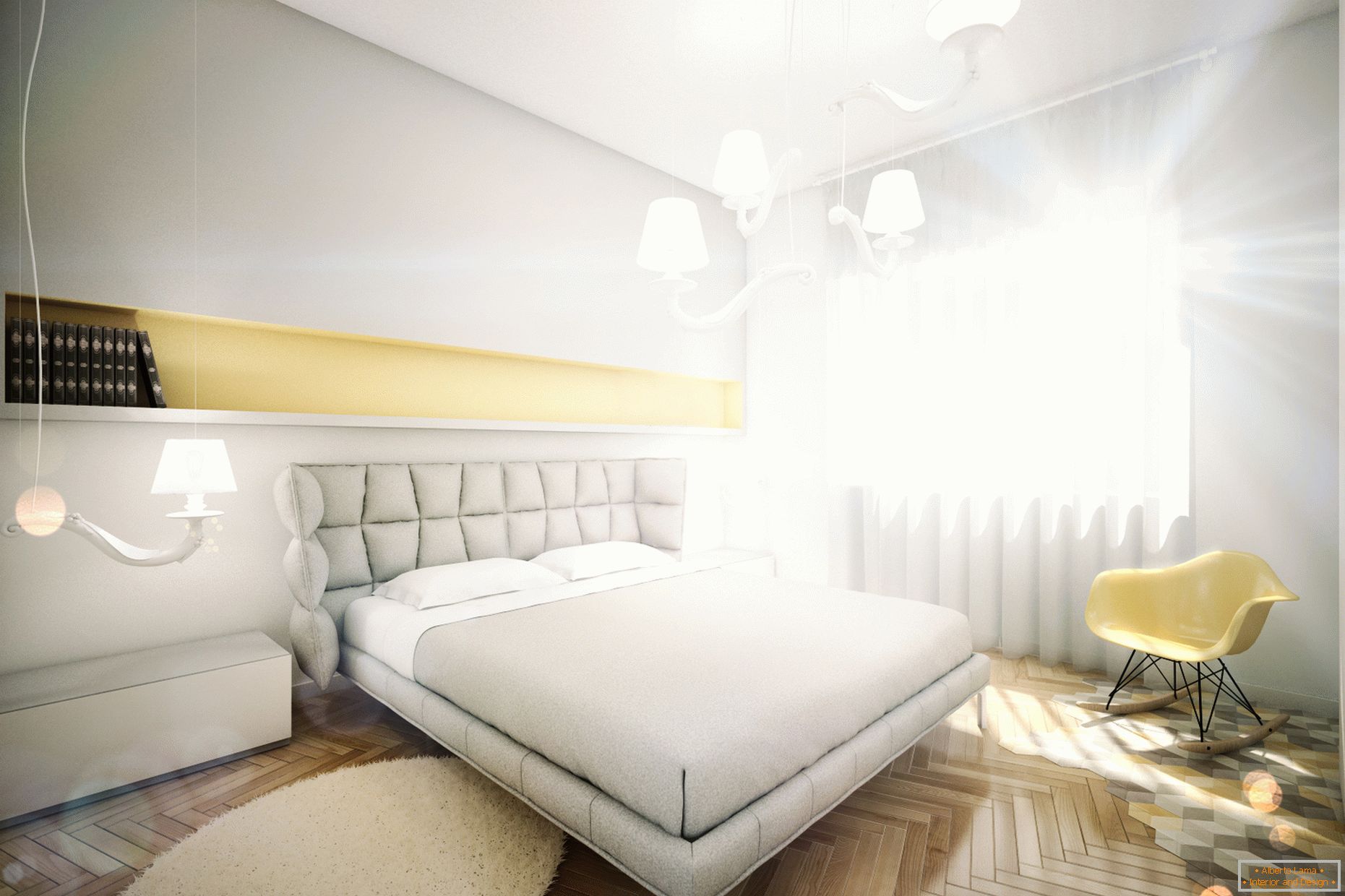 Дизајниран стан у пастелним бојама: спаваћа соба