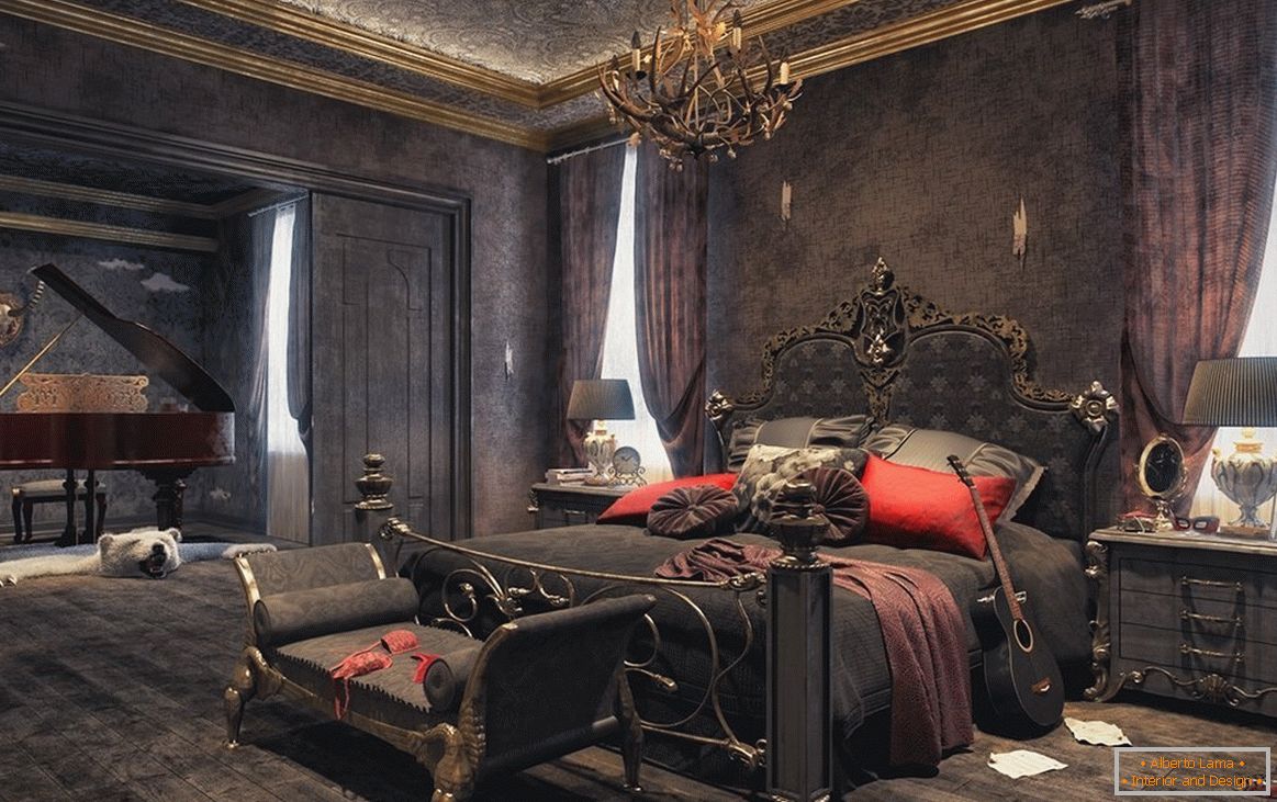 Спаваћа соба у готичком стилу в темных тонах