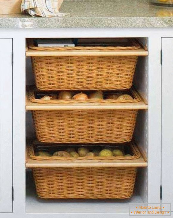 Чување поврћа и воћа у кухињи у корпи