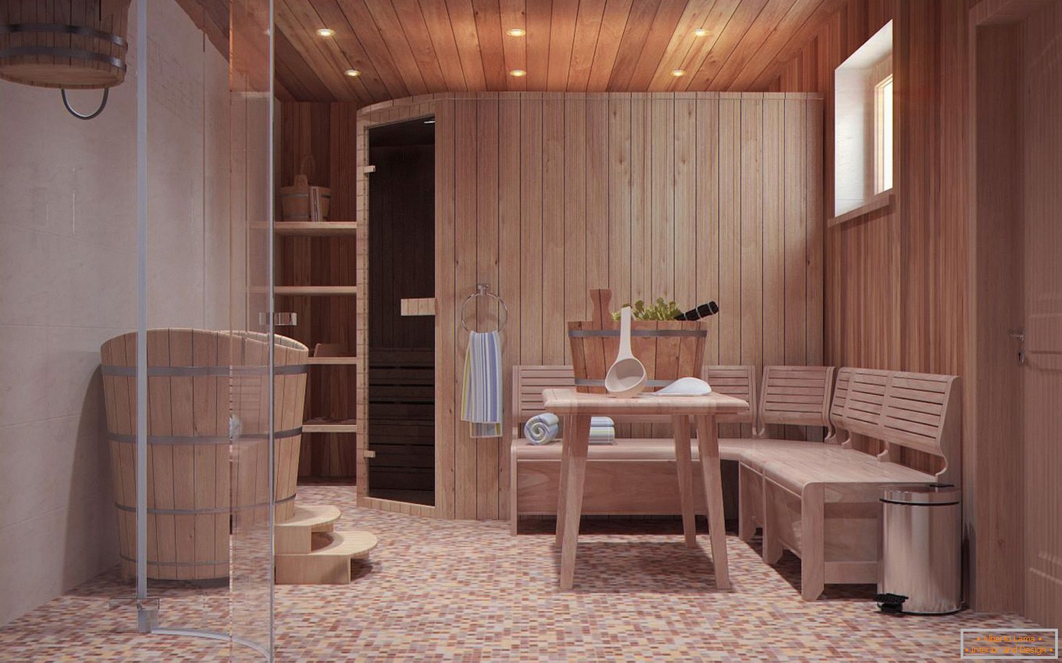 Соба за опуштање у купатилу у скандинавском стилу