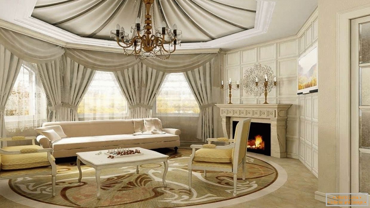 Дизајн дневне собе са тканинама у класичном стилу