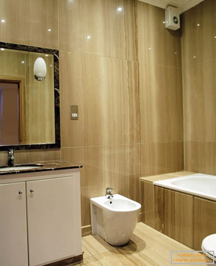 Лацонски ентеријер купатила у стилу минимализма органски се уклапа у мали простор.