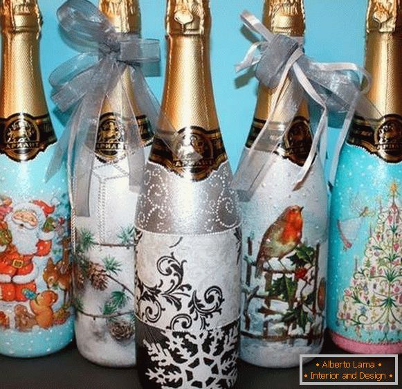 Децоупаге и декор боца шампањца за Нову годину