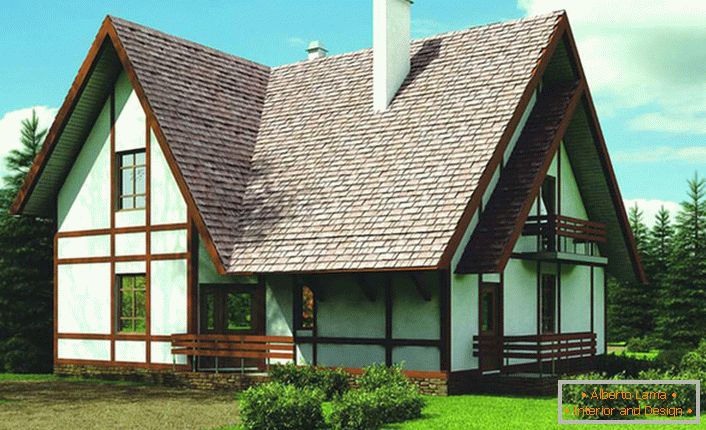 Фасада зграде куће је украшена у складу са захтевима скандинавског стила. Контрастирање столарије постаје значајна карактеристика стила. 