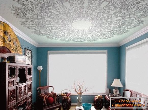 Дизајн собе са плавим растезљивим плафонима са штампаном фотографијом слике 2016