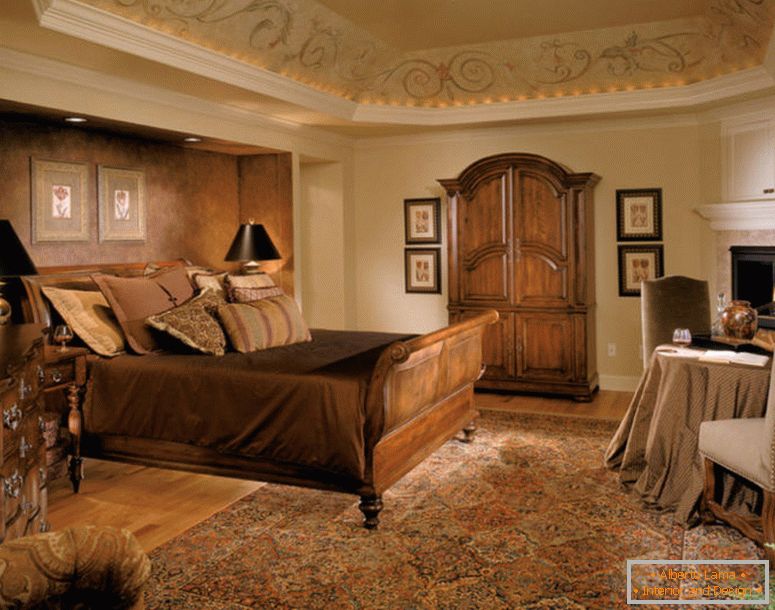 средњовјековни-краљевски-спаваћа-дрвена-кревет-оквир-намештај-персиан-тепих-браон-особина-зид