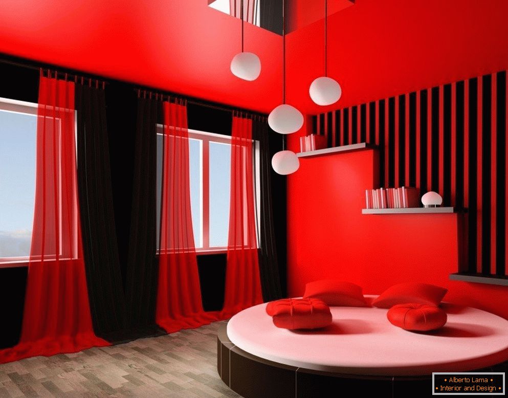 Црвено-црни ентеријер собе